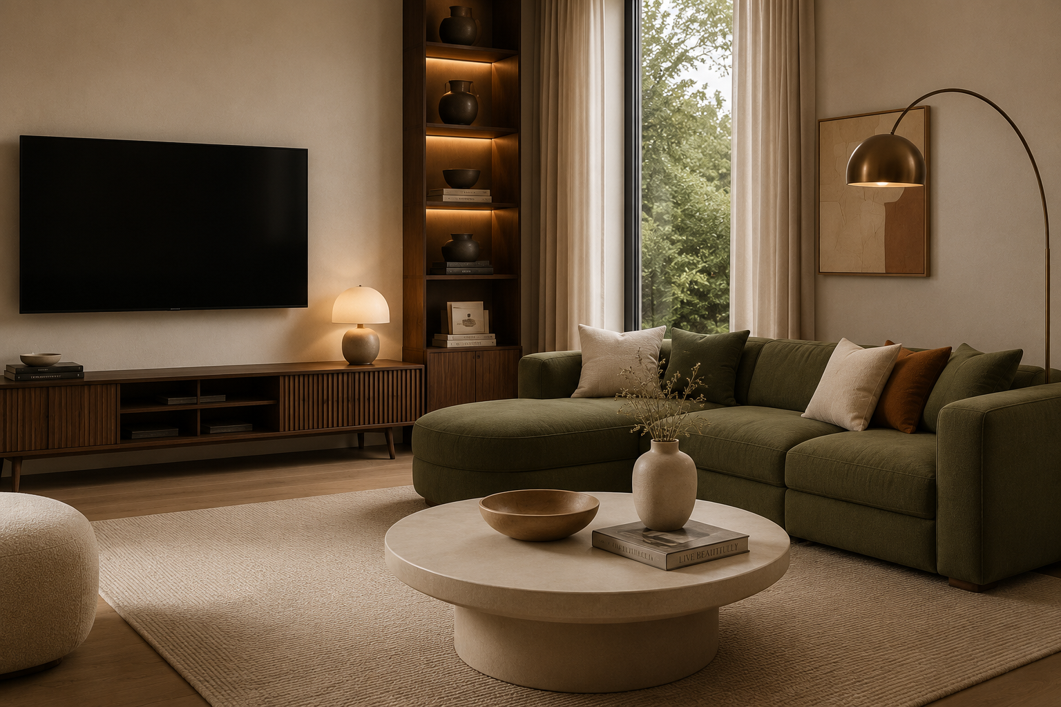 Warm modern living room designed by Budget & Style